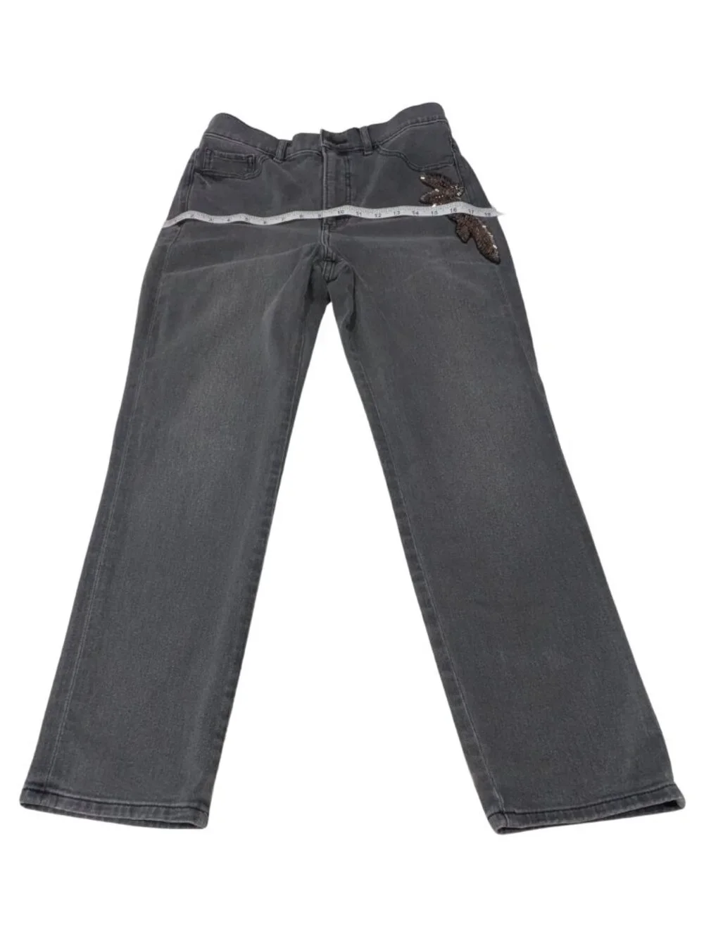 Express Super High Rise Slim Washed Black Jeans 8R Beaded Embellished Stretch